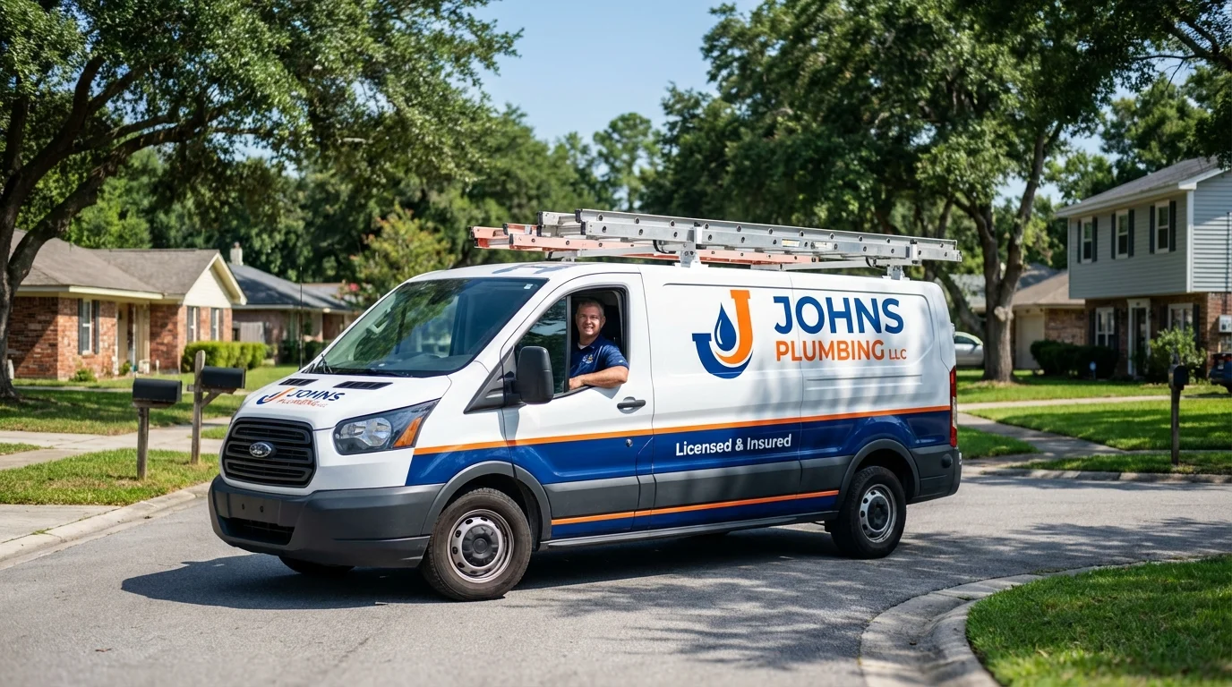 Johns Plumbing LLC service van in Harrington, DE