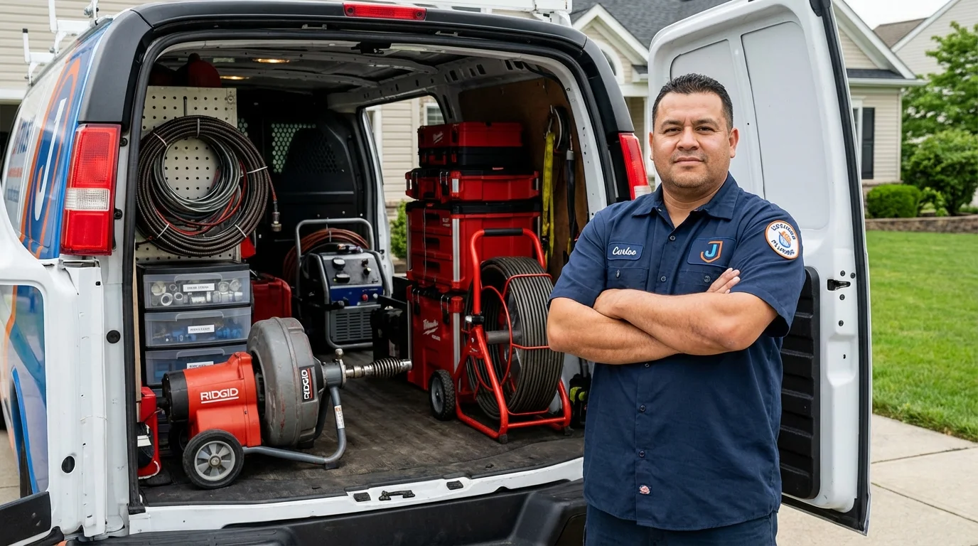 Professional drain cleaning equipment and Johns Plumbing LLC plumber in Harrington