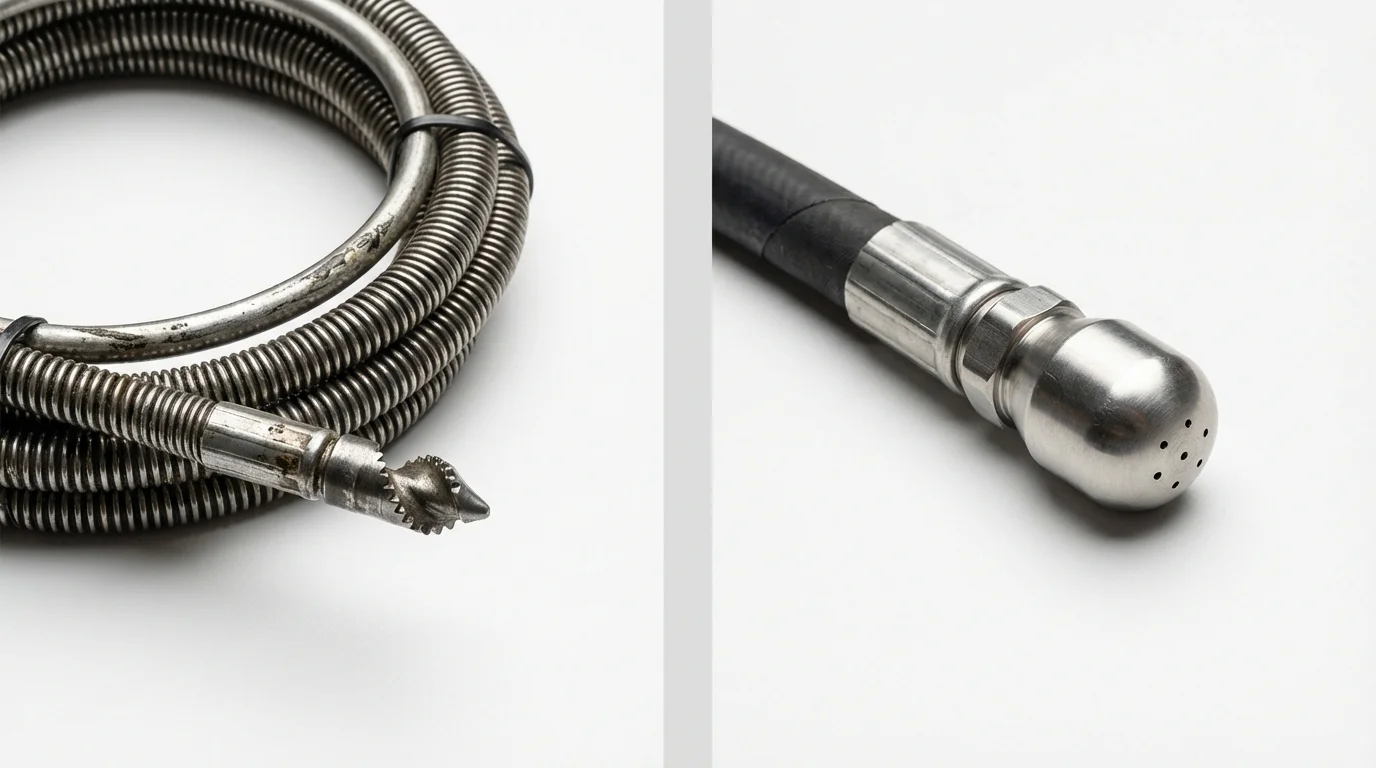 Drain snake cable and hydro jetting nozzle used for drain cleaning in Harrington, DE