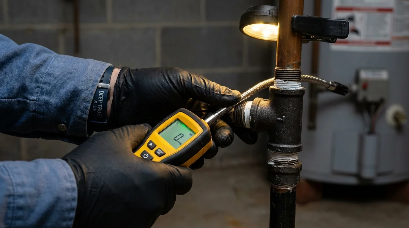 Gas leak detection with electronic sniffer by Johns Plumbing LLC in Harrington