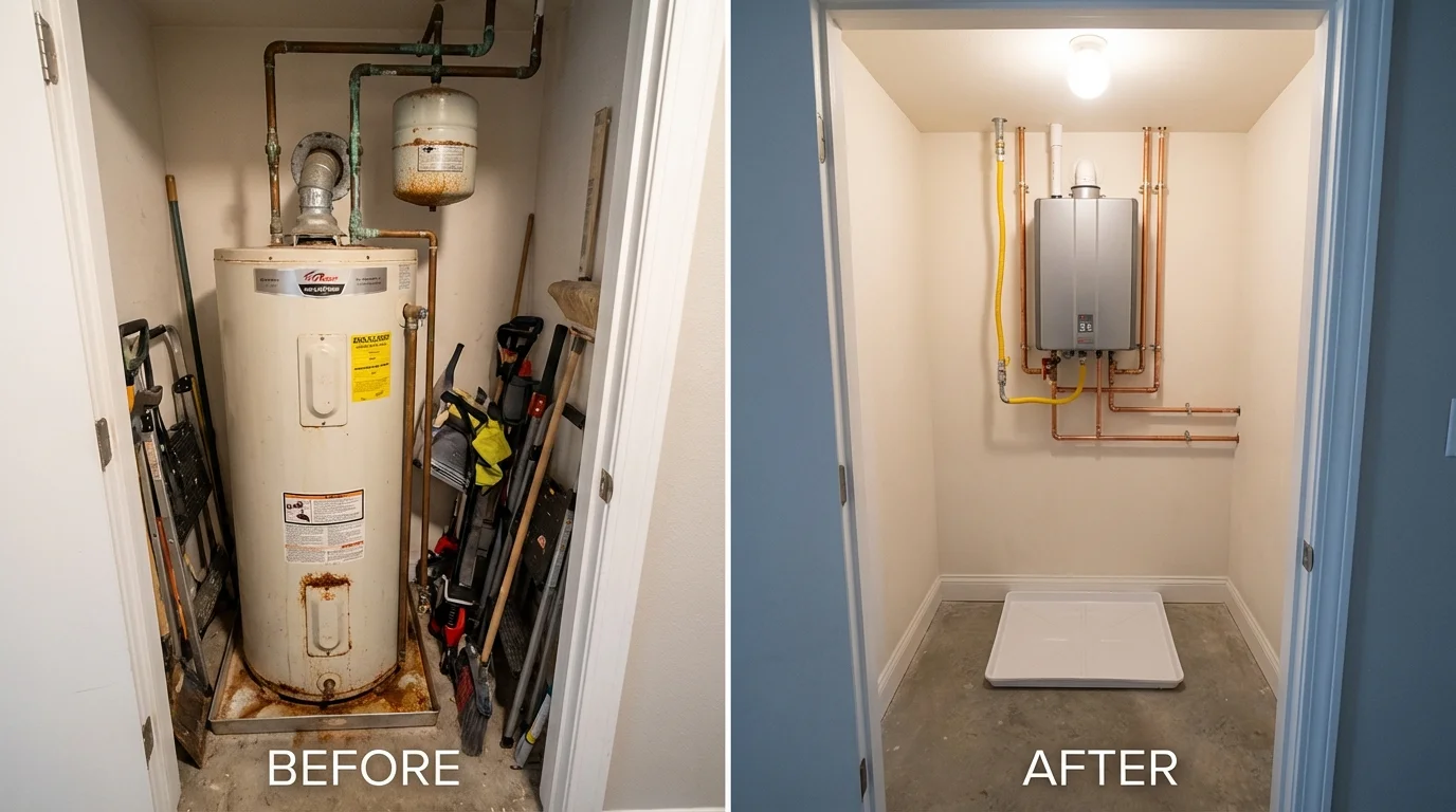 Tank water heater versus wall-mounted tankless unit comparison for Harrington, DE homeowners